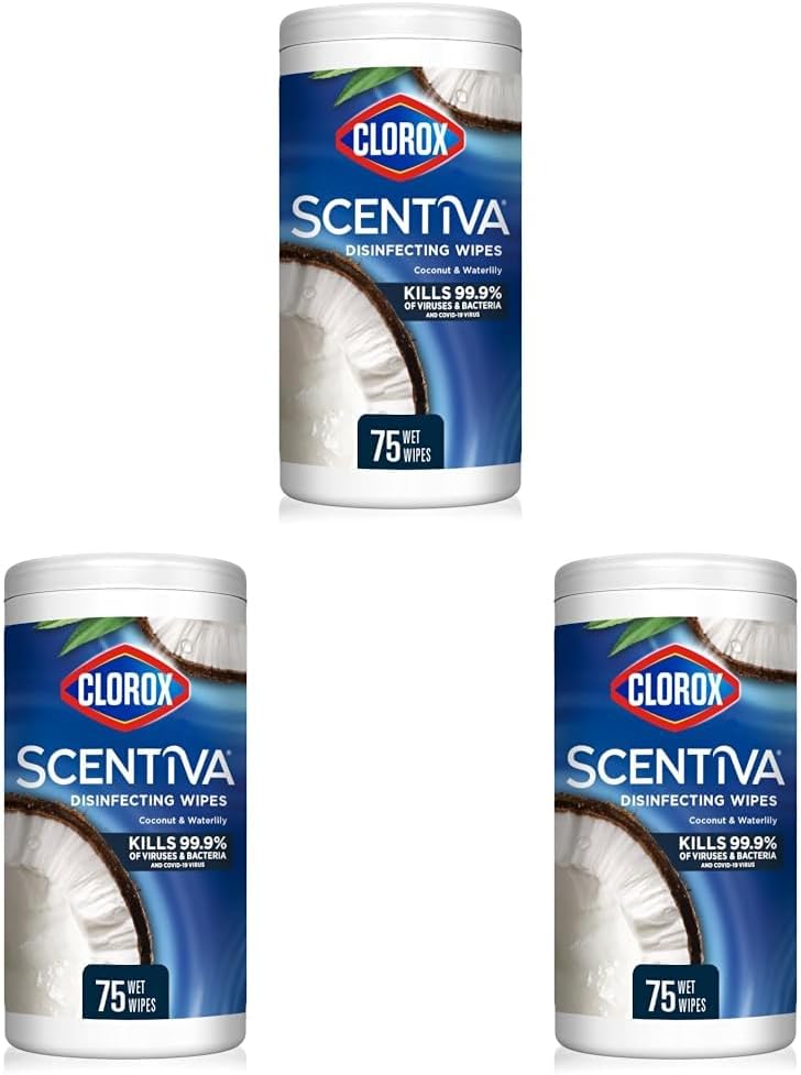 CLOROX Scentiva Disinfecting Wipes. Coconut and Waterlily. 75 Count (Package May Vary)