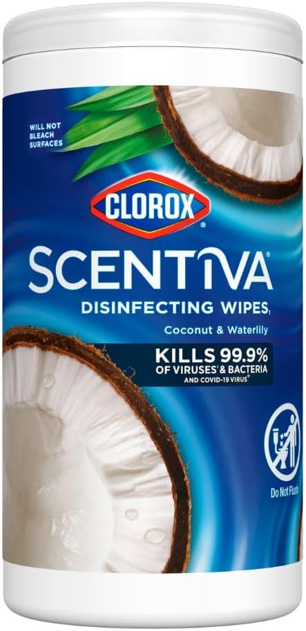 CLOROX Scentiva Disinfecting Wipes. Coconut and Waterlily. 75 Count (Package May Vary)