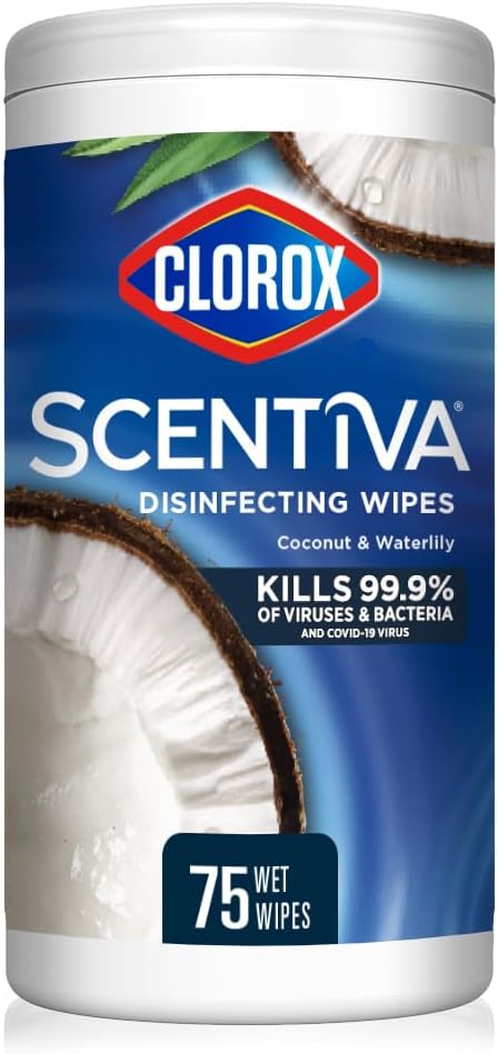 CLOROX Scentiva Disinfecting Wipes. Coconut and Waterlily. 75 Count (Package May Vary)