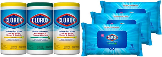 Clorox Disinfecting Wipes Value Pack. 3x 75ct Crisp Lemon and Fresh Scent Canister and 3x 75ct Easy Pull Moisture Seal Pack