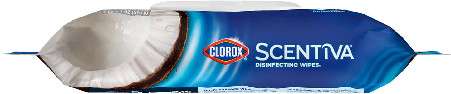 Clorox Scentiva Disinfecting Wipes. Coconut and Waterlily. 75 Count. Pack of 3 (Package May Vary)