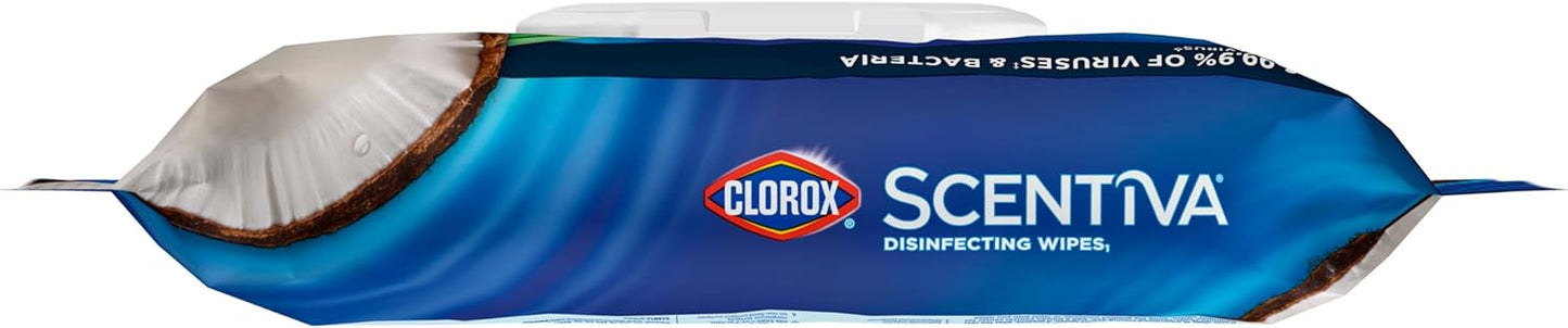 Clorox Scentiva Disinfecting Wipes. Coconut and Waterlily. 75 Count. Pack of 3 (Package May Vary)