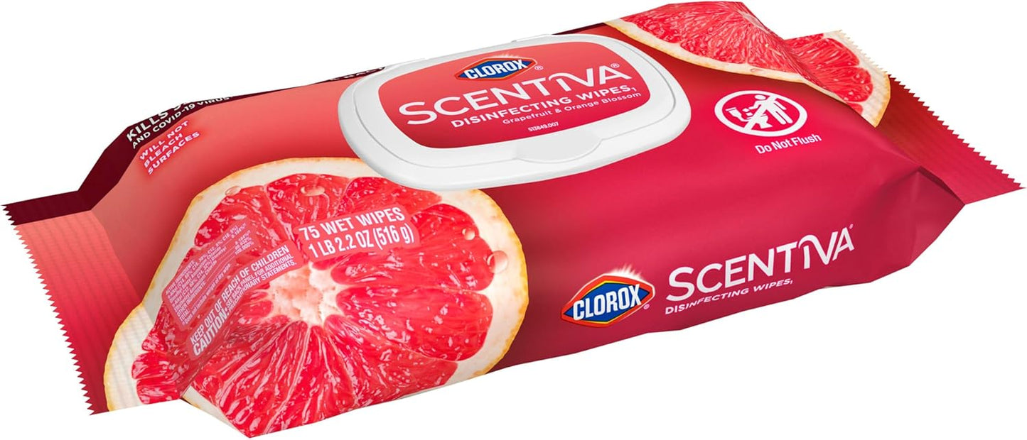 Clorox Scentiva Disinfecting Wipes. Grapefruit and Orange Blossom. 75 Ct.. Pack of 3 (Pack May vary)