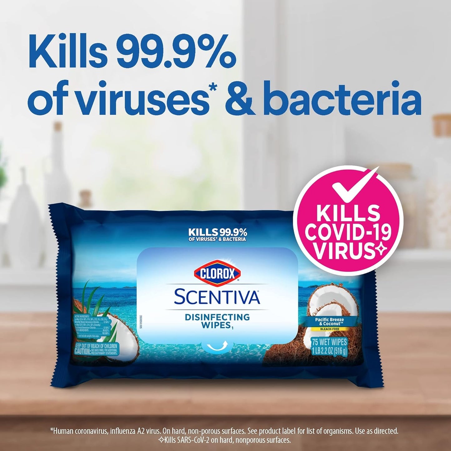 Clorox Scentiva Disinfecting Wipes Value Pack. Mixed 3x 75ct Pacific Breeze & Coconut Scent and 3x 75ct Tahitian Grapefruit Splash Scent. 6 pack