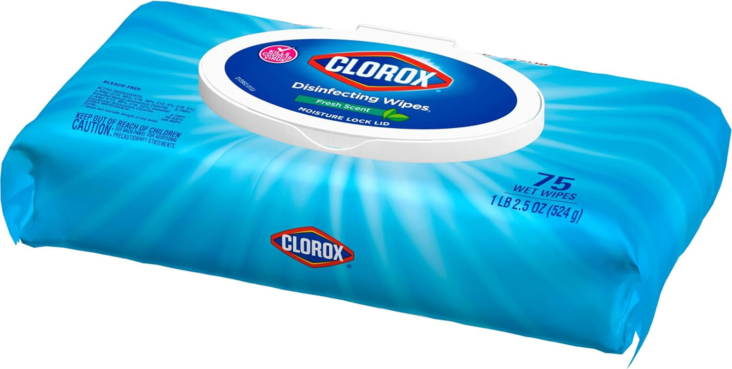 Clorox Disinfecting Wipes. Bleach Free Cleaning Wipes. Household Essentials. Dorm Room Essentials. 75 Wipes. Pack Of 3. Fresh Scent (Package May Vary)