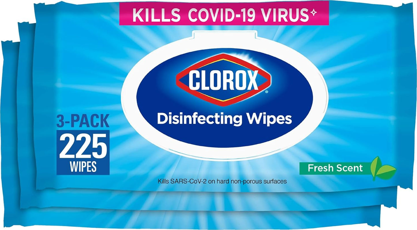 Clorox Disinfecting Wipes. Bleach Free Cleaning Wipes. Household Essentials. Dorm Room Essentials. 75 Wipes. Pack Of 3. Fresh Scent (Package May Vary)