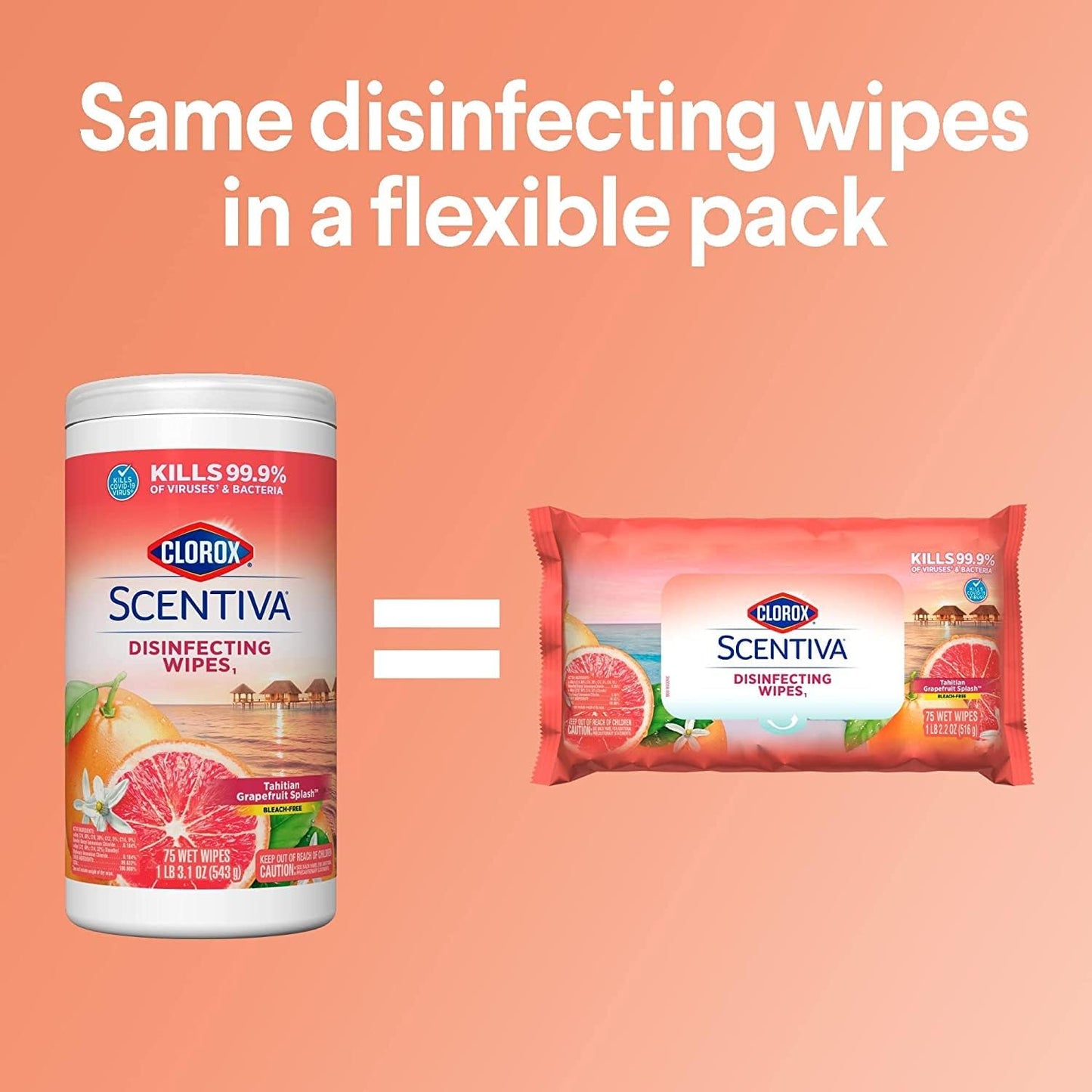 Clorox Cleaning Bundle Disinfecting Mist Lemon & Orange Blossom Scent 1 Spray Bottle. 1 Refill. 16 Fl Oz Each Scentiva Disinfecting Wipes. Pacific Breeze Coconut Scent-3-Pack-75ct Each