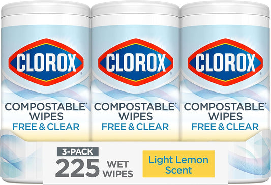 Clorox Free & Clear Cleaning Wipes. Light Lemon Scent. 75 Count. Pack of 3 (Pack May Vary)