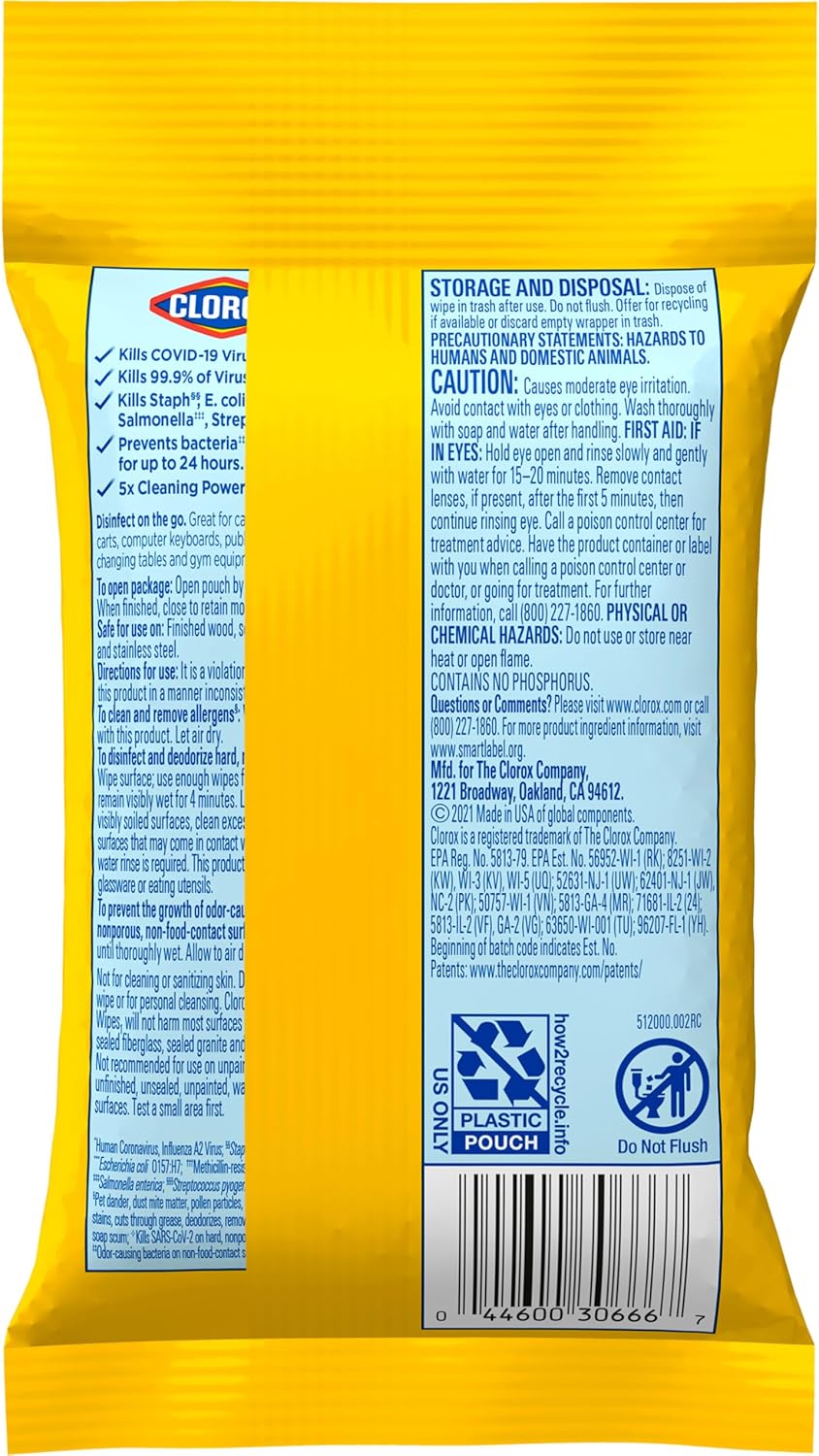 Clorox Disinfecting Wipes On The Go Travel Wipes. Dorm Room Essentials. Crisp Lemon. 9 Count (Package May Vary)