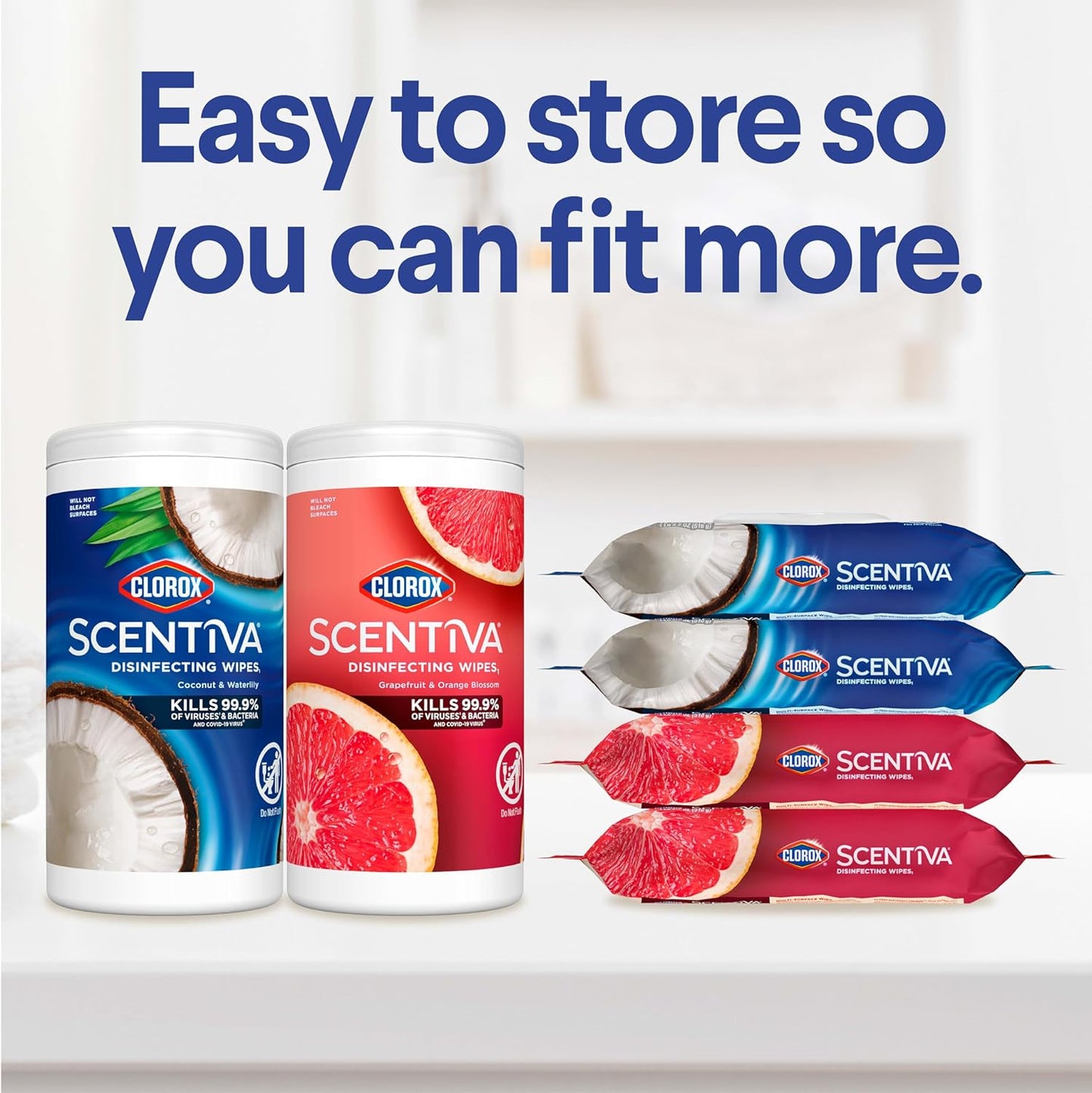 Clorox Scentiva Disinfecting Wipes. Coconut and Waterlily. 75 Count. Pack of 3 (Package May Vary)