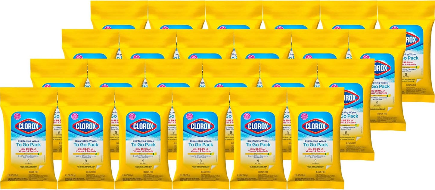 Clorox Disinfecting Wipes To Go Pack. Bleach Free. Fresh Scent. 9 Count. Pack of 24 (Pack May Vary)