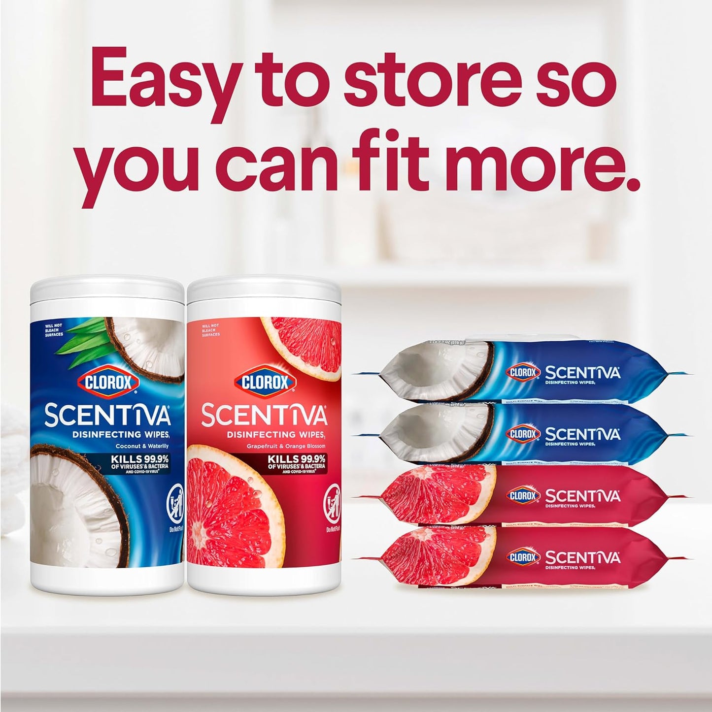 Clorox Scentiva Disinfecting Wipes. Grapefruit and Orange Blossom. 75 Ct.. Pack of 3 (Pack May vary)