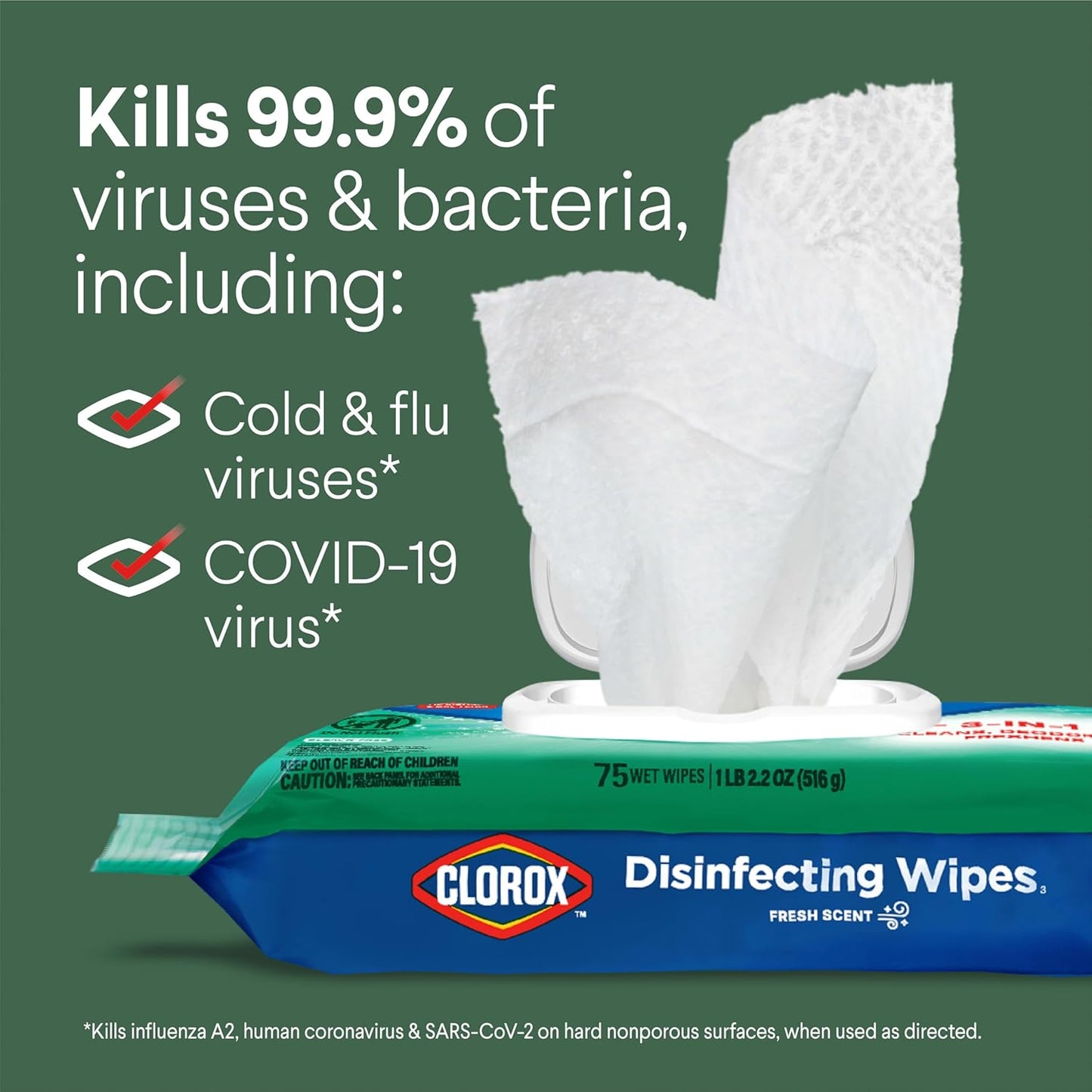 Clorox Disinfecting Wipes. Bleach Free. Household Essentials. Fresh Scent. Moisture Seal Lid. 75 Cleaning Wipes. Pack of 3 (New Packaging)