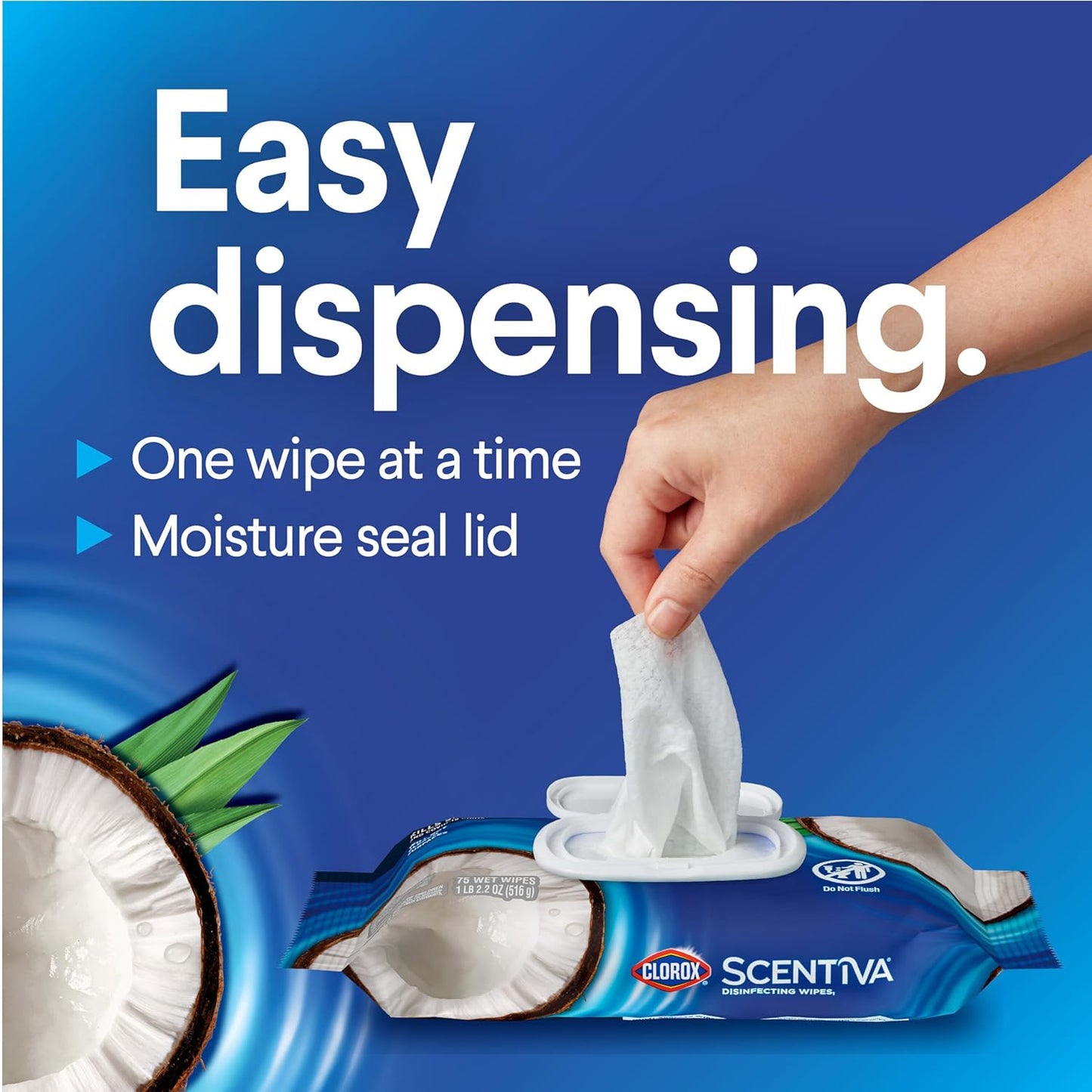 Clorox Scentiva Disinfecting Wipes. Coconut and Waterlily. 75 Count. Pack of 3 (Package May Vary)