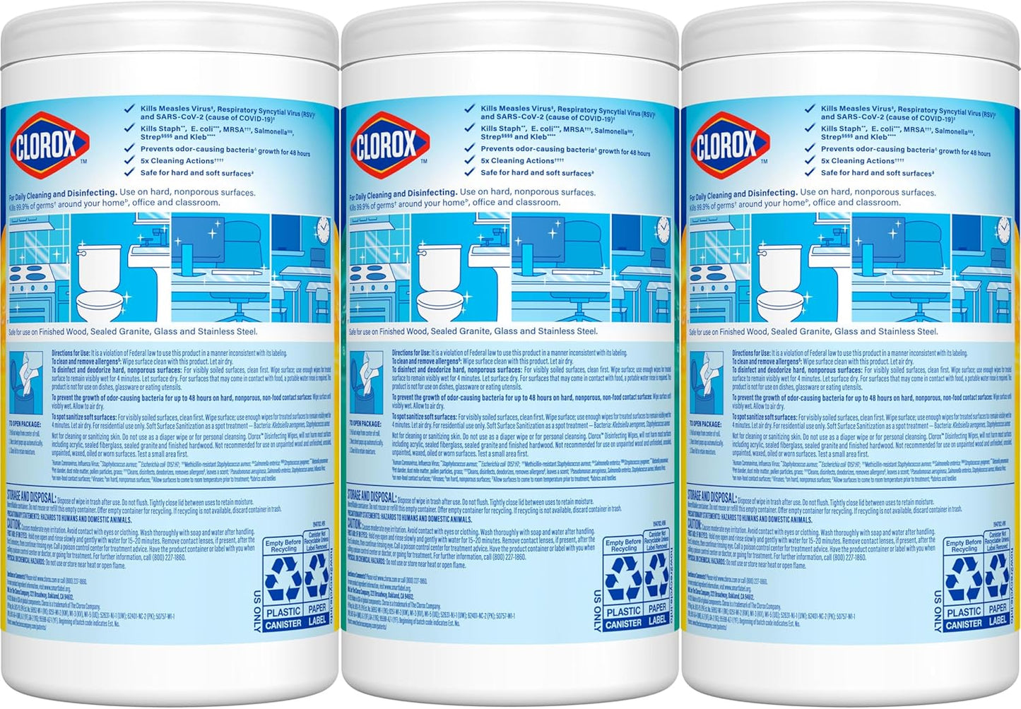 Clorox Disinfecting Cleaning Wipes Variety Pack. 75 Count Each. Pack of 3 (Package May Vary)