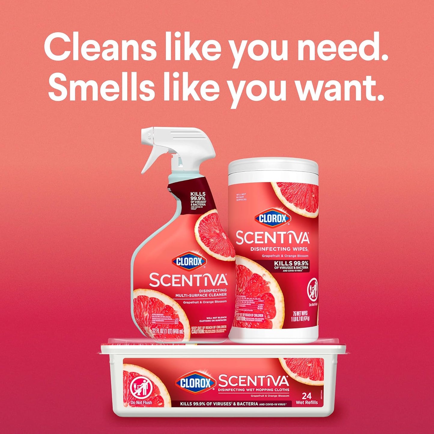Clorox Scentiva Disinfecting Wipes. Grapefruit and Orange Blossom. 75 Ct.. Pack of 3 (Pack May vary)
